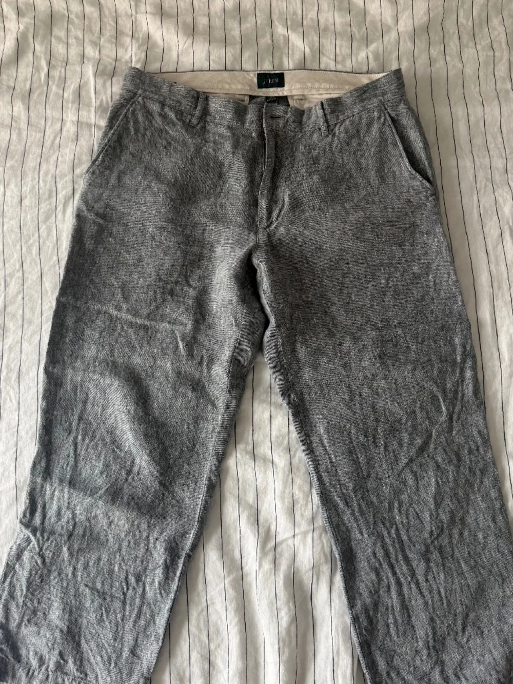 J Crew Grey 100% Linen Trousers Mens 34x30